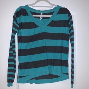 Teal and Grey Striped Sweater
